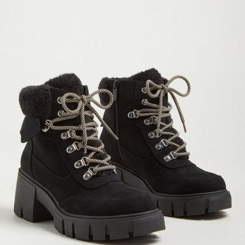 Torrid Shearling Laceup Chunky Boots, Size 10.5 Wide Width, Pre Owned